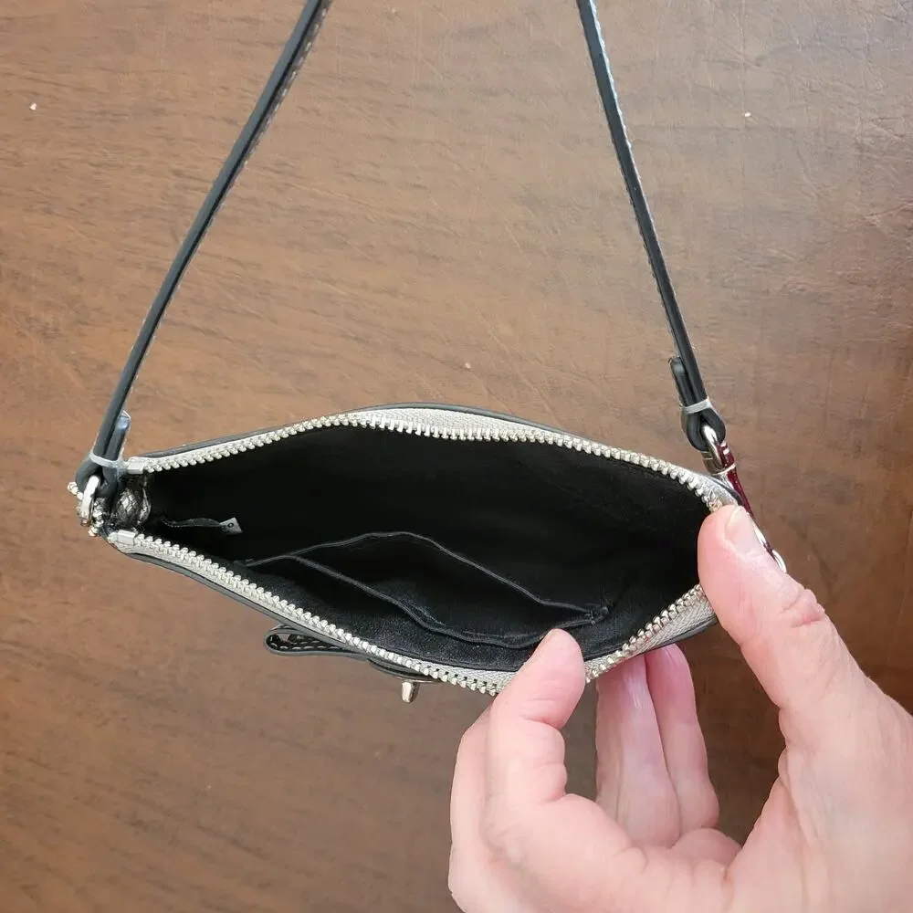 Coach Turnlock Small Wristlet with Bow Silver Gray Leather Wallet